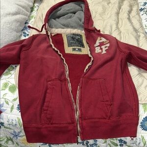 Abercrombie & Fitch Red Zip-Up Hoodie Sweatshirt